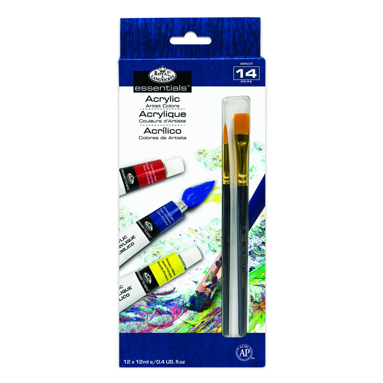 ROYAL BRUSH MANUFACTURING INC Royal & Langnickel Essentials Acrylic Paint Set with Brushes – 12ml Tubes