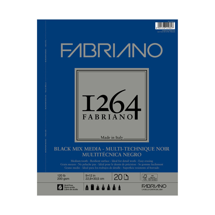 SAVOIR-FAIRE Fabriano 1264 Black Mixed Media Pad, 9x12
