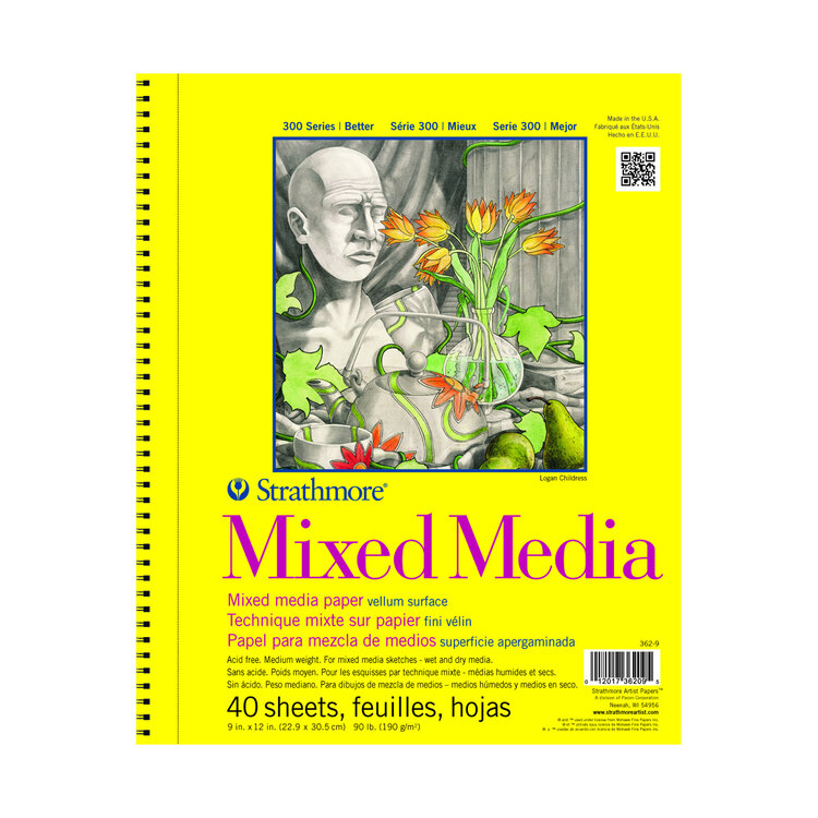 PACON/STRATHMORE Strathmore Mixed Media Sketch Pad – 40 Sheets, 117 lb. Paper for Wet & Dry Media