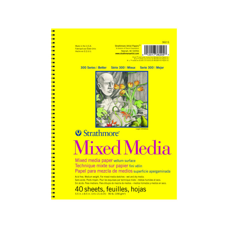 PACON/STRATHMORE Strathmore Mixed Media Sketch Pad – 40 Sheets, 117 lb. Paper for Wet & Dry Media