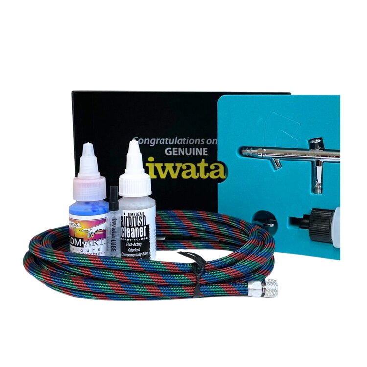 IWATA MEDEA IWATA ECLIPSE SIPHON SERIES AIRBRUSH HP-BCS VALUE SET WITH HOSE, LUBE, PAINT, BOTTLE, CLEANER AND