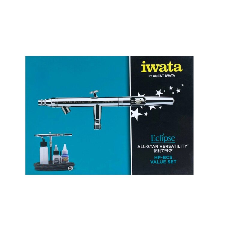 IWATA MEDEA IWATA ECLIPSE SIPHON SERIES AIRBRUSH HP-BCS VALUE SET WITH HOSE, LUBE, PAINT, BOTTLE, CLEANER AND