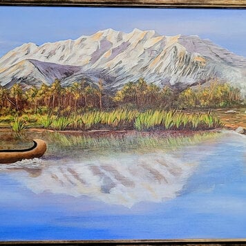 ARTIST CORNER FRAMED INDIAN VILLAGE 24X48