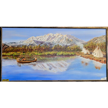 ARTIST CORNER FRAMED INDIAN VILLAGE 24X48