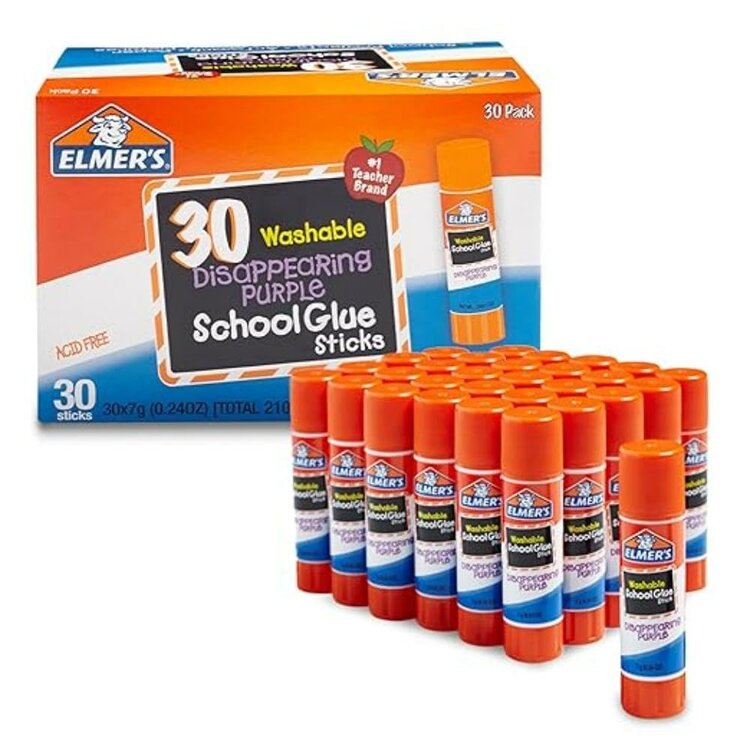 ELMERS CORPORATION Elmer's Disappearing Purple School Glue Sticks – 7g, 30-Pack, Washable & Non-Toxic