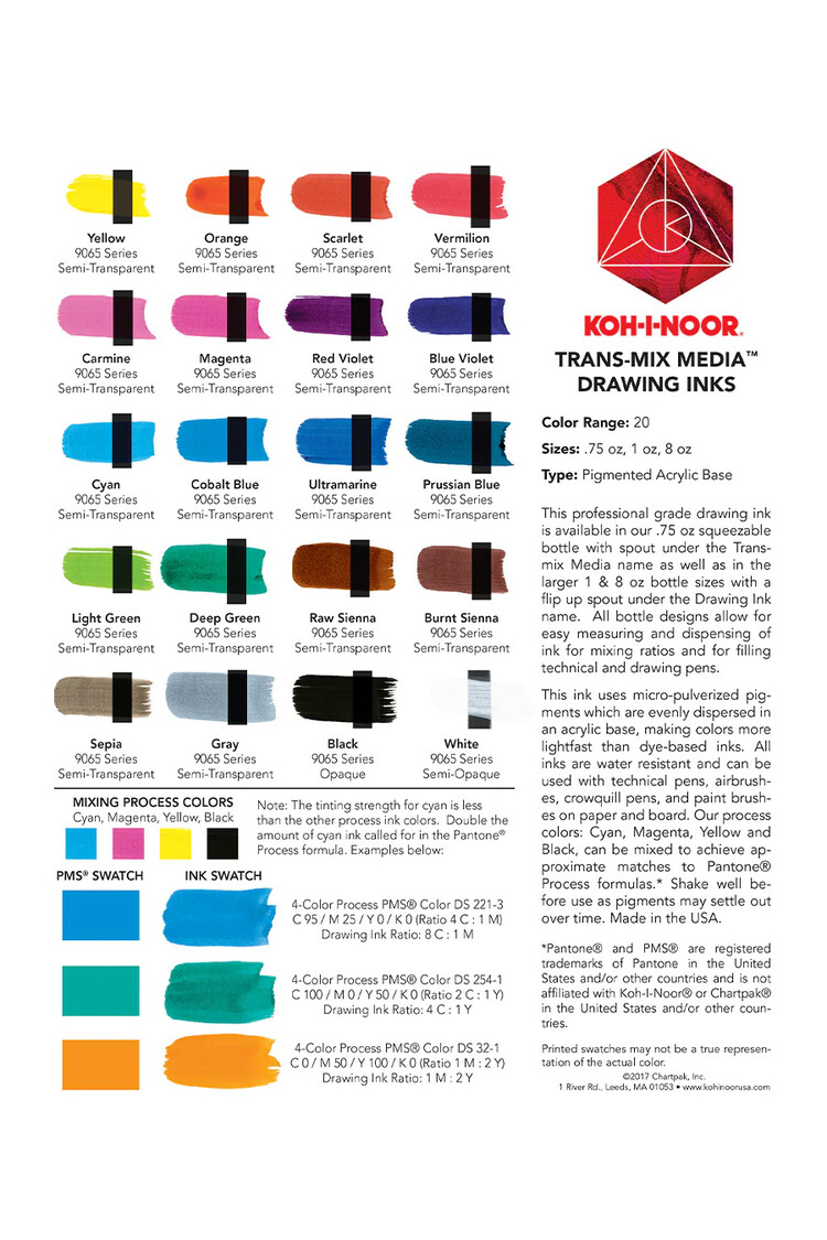 KOH-I-NOOR Trans-Mix Media Professional Drawing Inks – Vegan Pigment-Based
