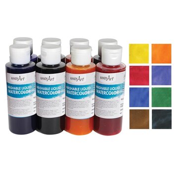HANDY ART Washable Liquid Watercolors – 8-Color Primary Set