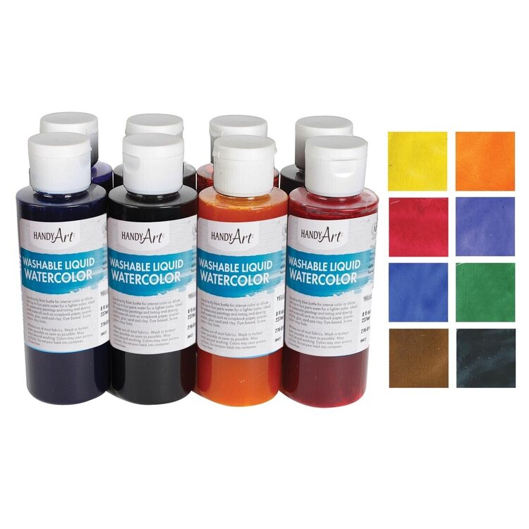 HANDY ART Handy Art® Washable Liquid Watercolors – 8-Color Primary Set, 4 oz