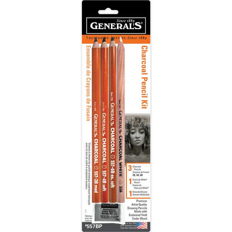 GENERAL PENCIL CO., INC. General's 5-Piece Charcoal Pencil Set with Kneaded Eraser