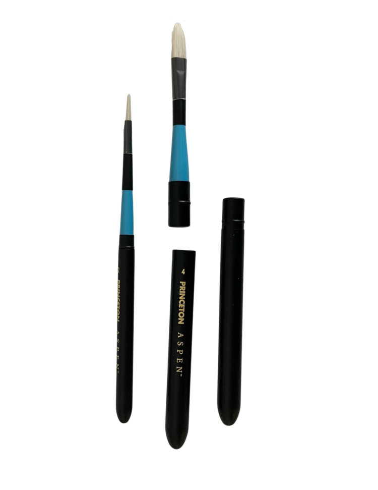 PRINCETON ART & BRUSH CO Aspen Travel 4 Piece Brush Set with Leather Wallet (Angle Bright 6, Filbert 4, Flat 6, Round 2)
