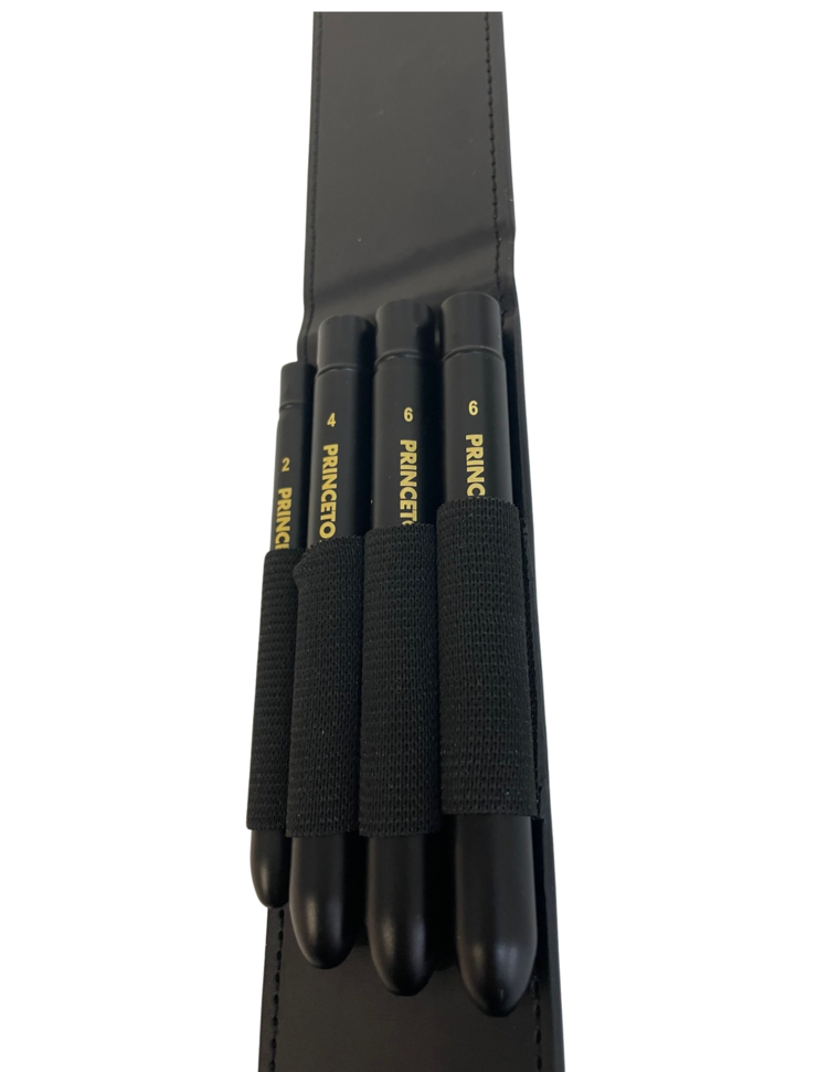 PRINCETON ART & BRUSH CO Aspen Travel 4 Piece Brush Set with Leather Wallet (Angle Bright 6, Filbert 4, Flat 6, Round 2)