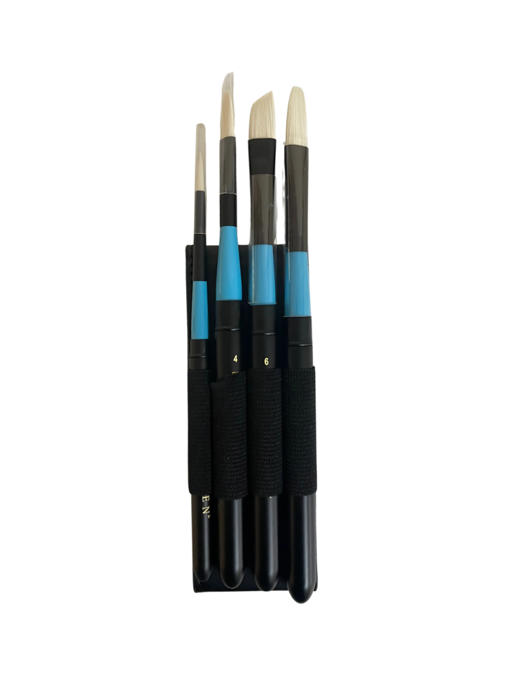 PRINCETON ART & BRUSH CO Aspen Travel 4 Piece Brush Set with Leather Wallet (Angle Bright 6, Filbert 4, Flat 6, Round 2)