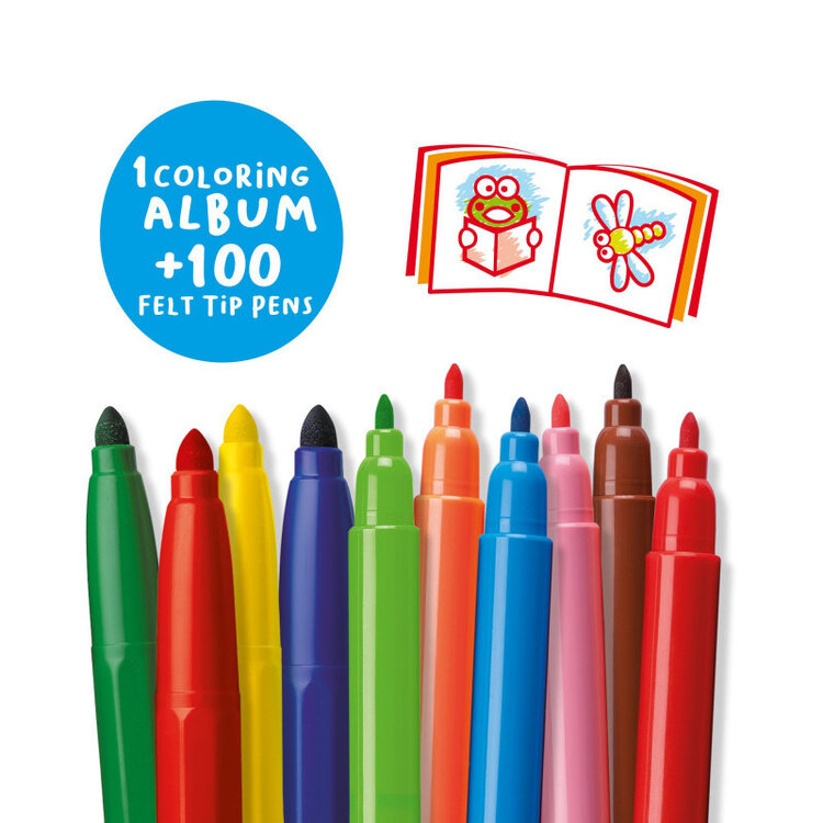 CARIOCA Carioca 100 Felt Tip Pen Tin Set with Coloring Book
