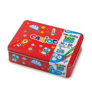 CARIOCA Carioca 100 Felt Tip Pen Tin Set with Coloring Book