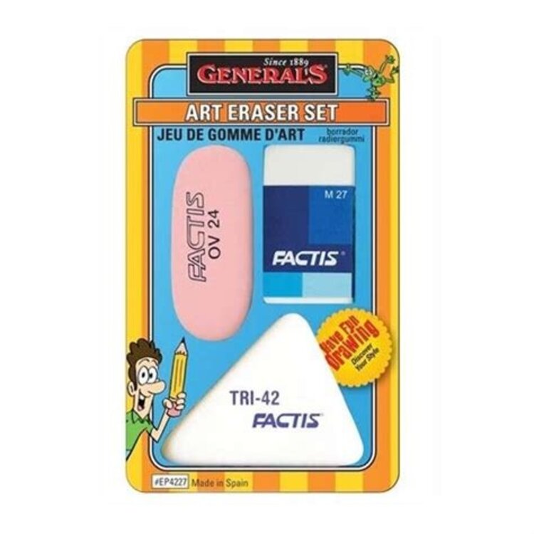 GENERAL PENCIL CO., INC. Factis Art Eraser Set – Assorted Erasers for Graphite, Charcoal & Pastel