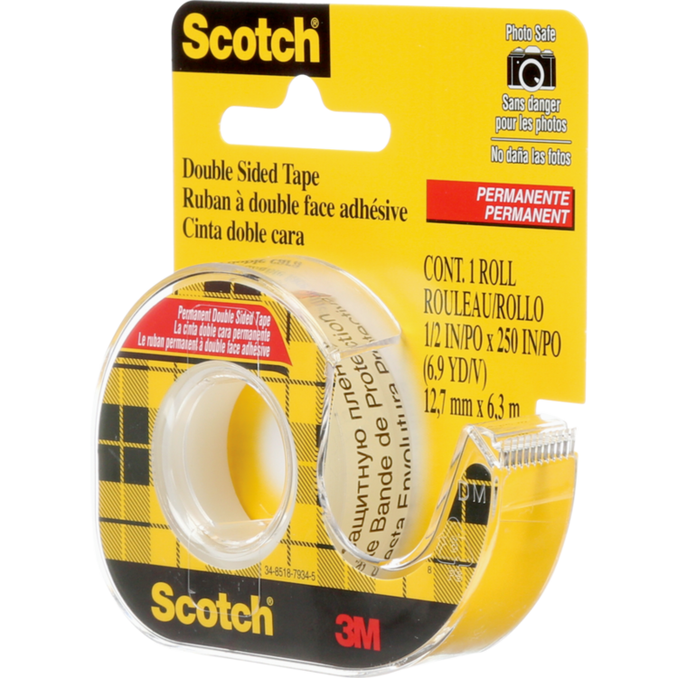 3M Scotch® Permanent Double-Sided Tape with Dispenser – 1/2" x 250"