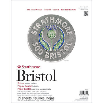 PACON/STRATHMORE Strathmore 500 Series Bristol Vellum Pad 11" x 14" – 2-Ply, 15 Sheets