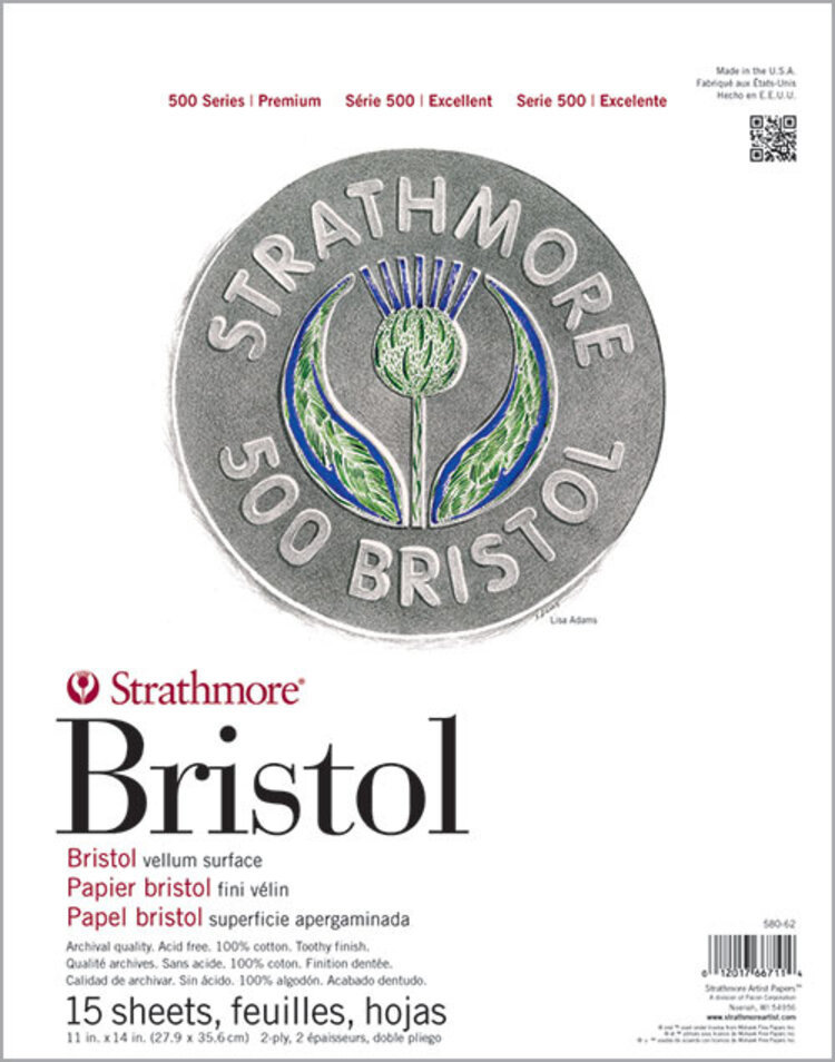 PACON/STRATHMORE Strathmore 500 Series 2-Ply Vellum Bristol Pad 11" × 14" – 15 Sheets