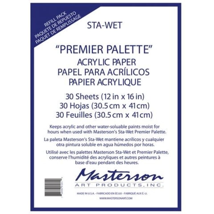 MASTERSON ART PRODUCTS Masterson Sta-Wet Acrylic Palette Paper – 30 Sheet Refill Pack