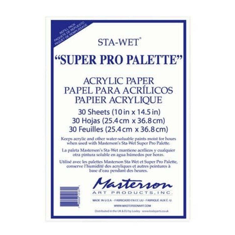 MASTERSON ART PRODUCTS Masterson Sta-Wet Acrylic Palette Paper – 30 Sheet Refill Pack