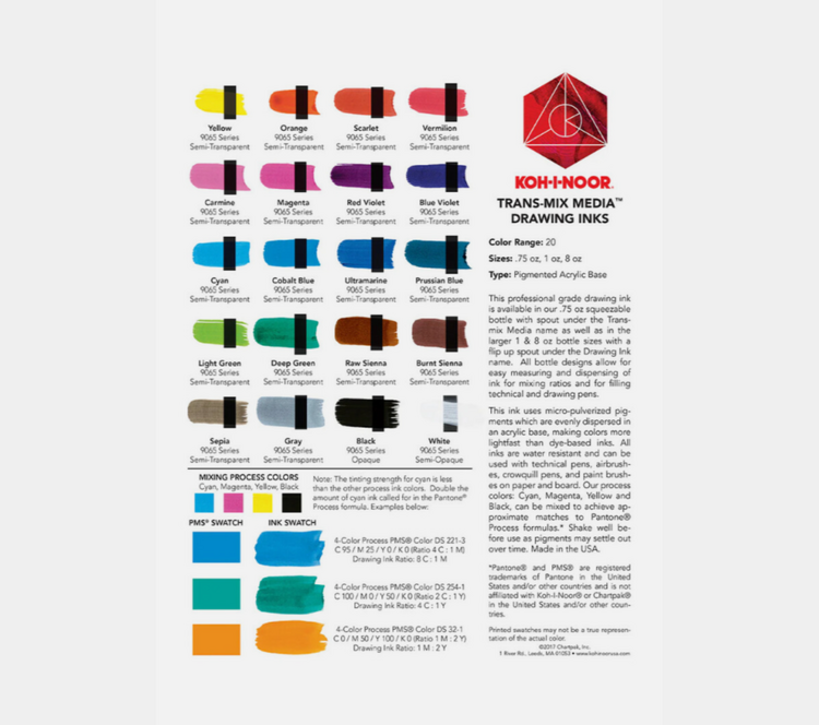 KOH-I-NOOR Trans-Mix Media Professional Drawing Inks – Vegan Pigment-Based