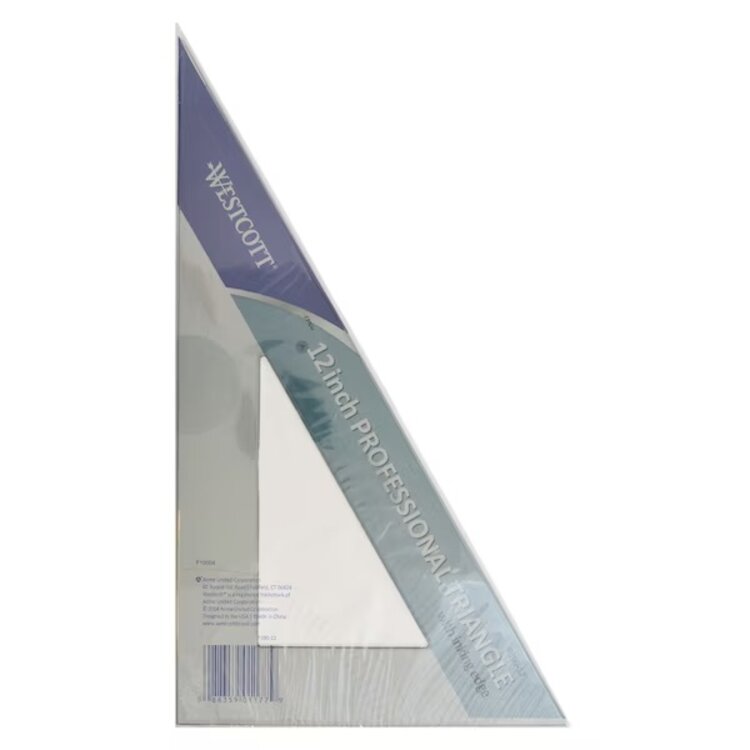 WESTCOTT C-Thru Professional Acrylic Triangle with Inking Edge – 30°/60°/90°, 12"