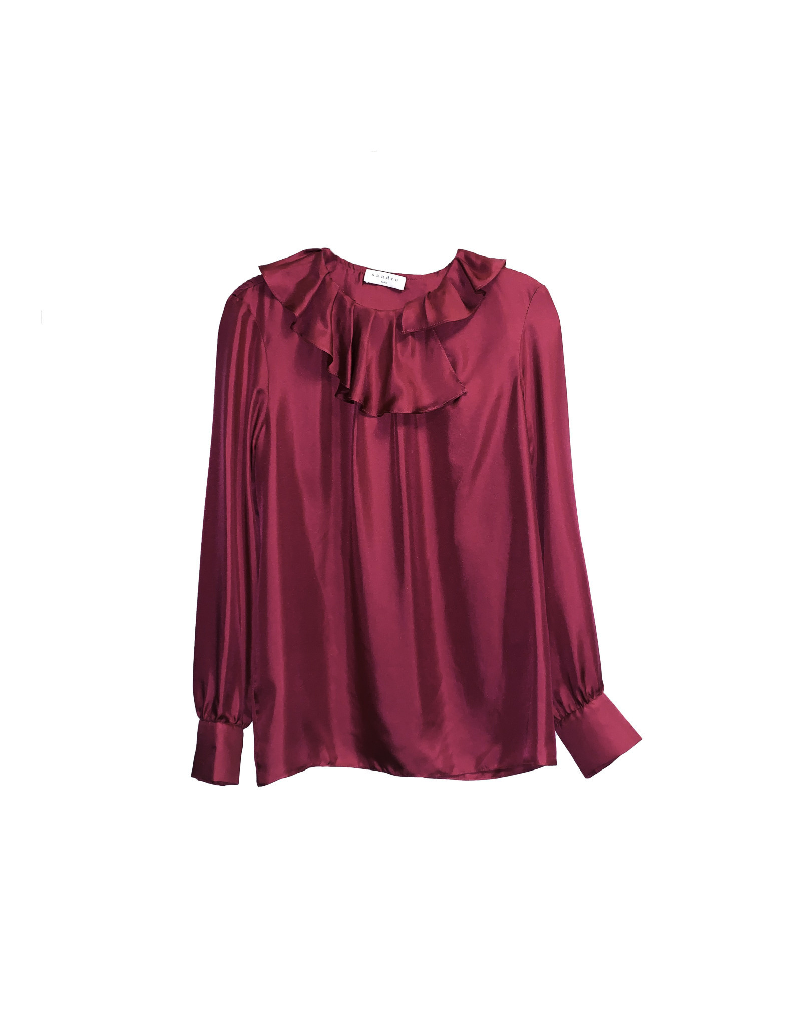 sandro SANDRO Ruffled-trim Silk-satin Blouse In Fuchsia