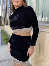 Skirt blk velvet mini crystal SI3705FO - Forema Boutique