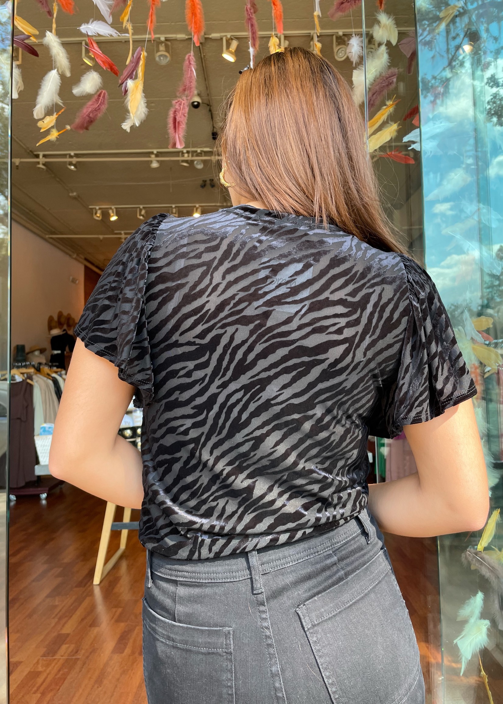 Top Party Animal Top - top blk velvet zebra IST1262