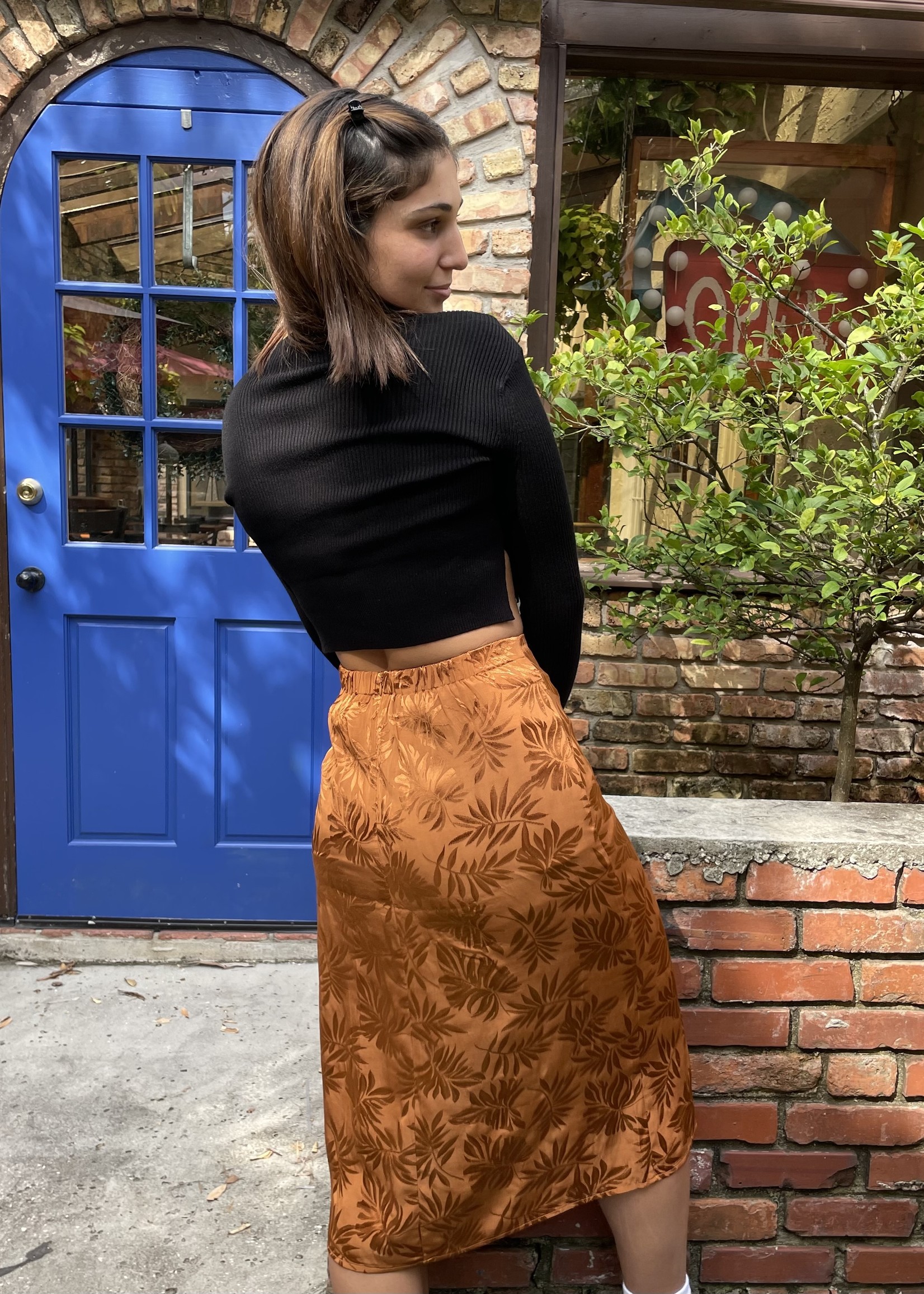 skirt Autumn Leaves Midi Skirt - skirt midi orange leaf print FS9753