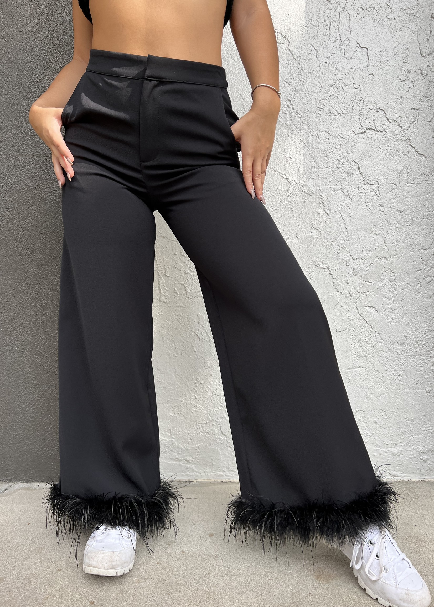 pants Feather Hem Pants - pants blk trouser feather hem PI5669FO