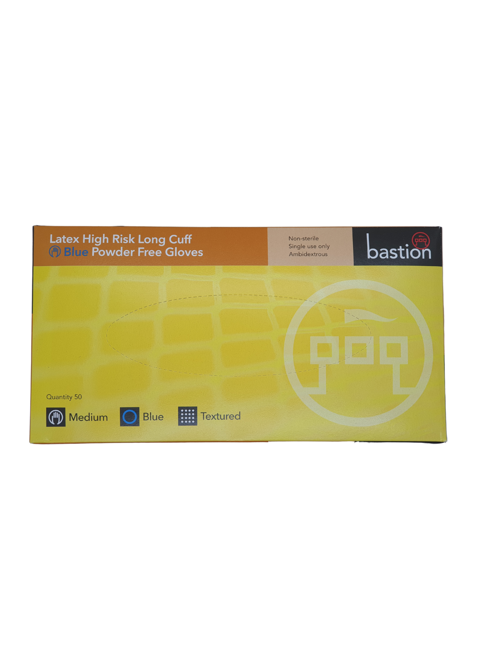 Bastion Bastion Latex High Risk Long Cuff Blue Powder Free Gloves - Medium - Box 50pcs