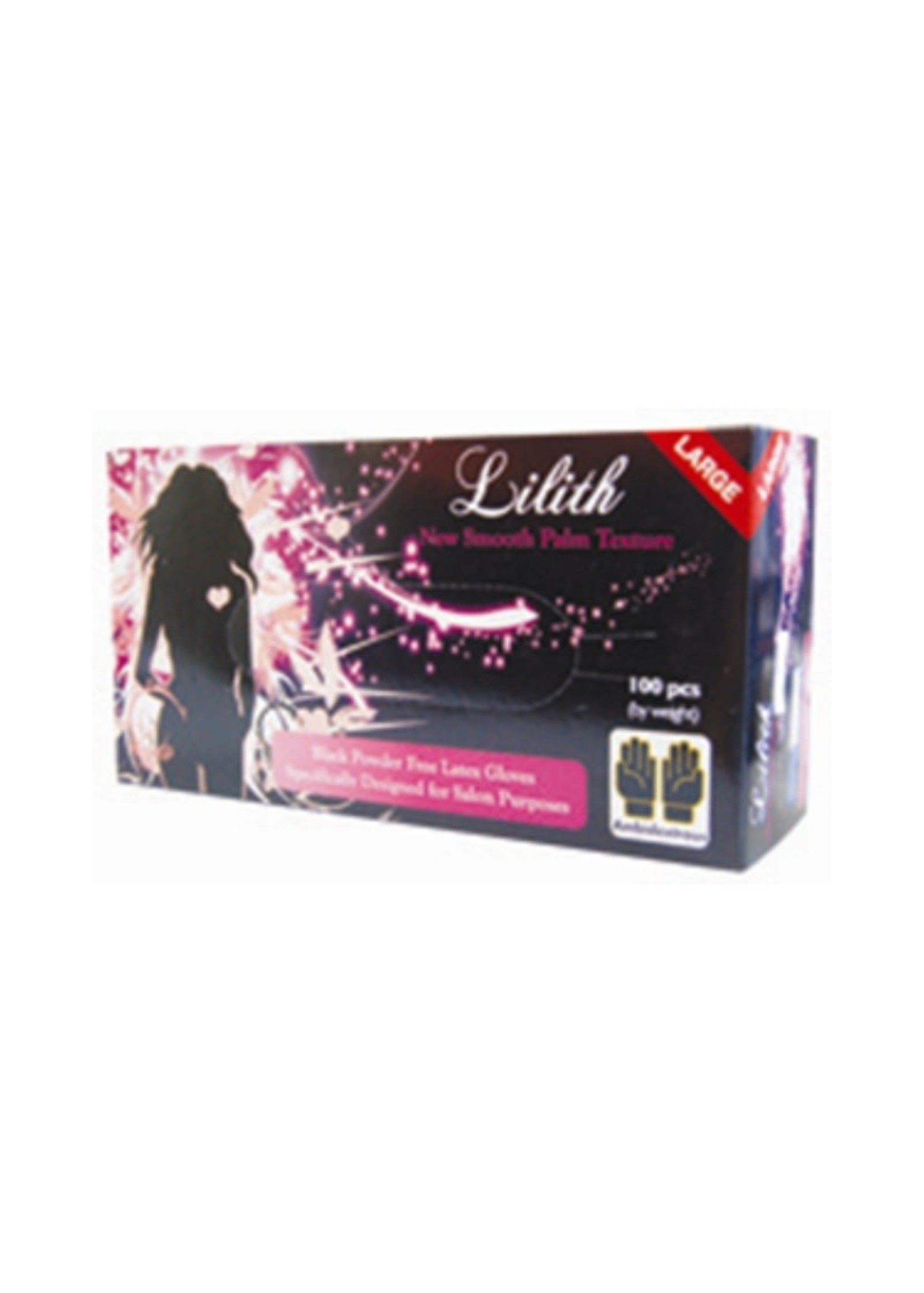 Lilith Salon Latex Gloves - Powder Free - Black - Large - Box 100pcs