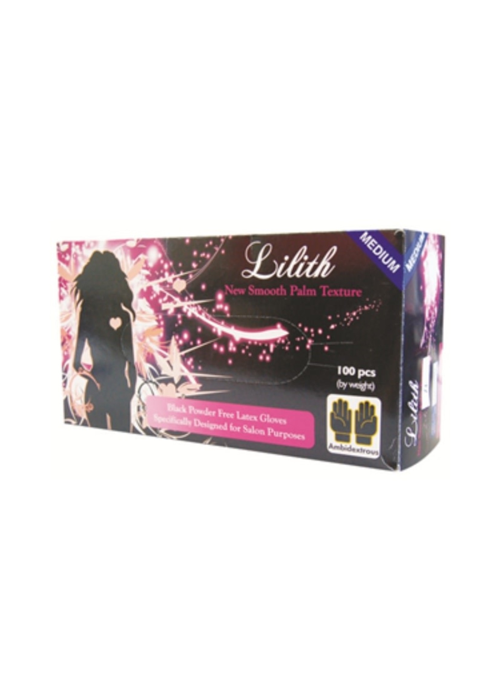 Lilith Salon Latex Gloves - Powder Free - Black - Medium - Box 100pcs