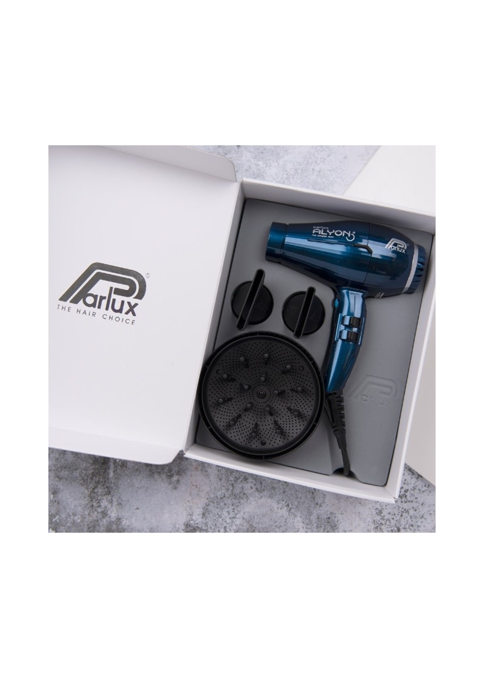 Parlux Alyon Air Ionizer 2250W Tech Hairdryer With Diffuser - Midnight Blue  - EV Hair and Beauty