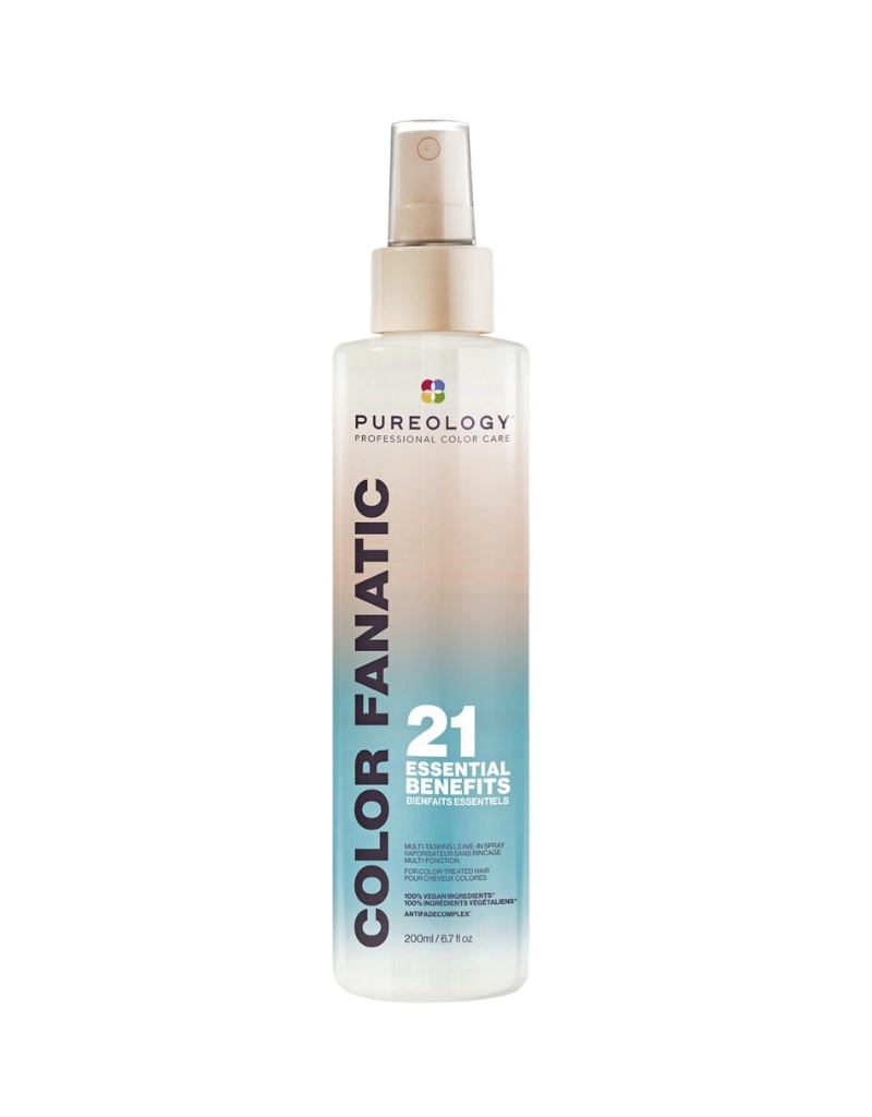 Pureology Colour Fanatic Shampoo bottle beside a strand of red hair