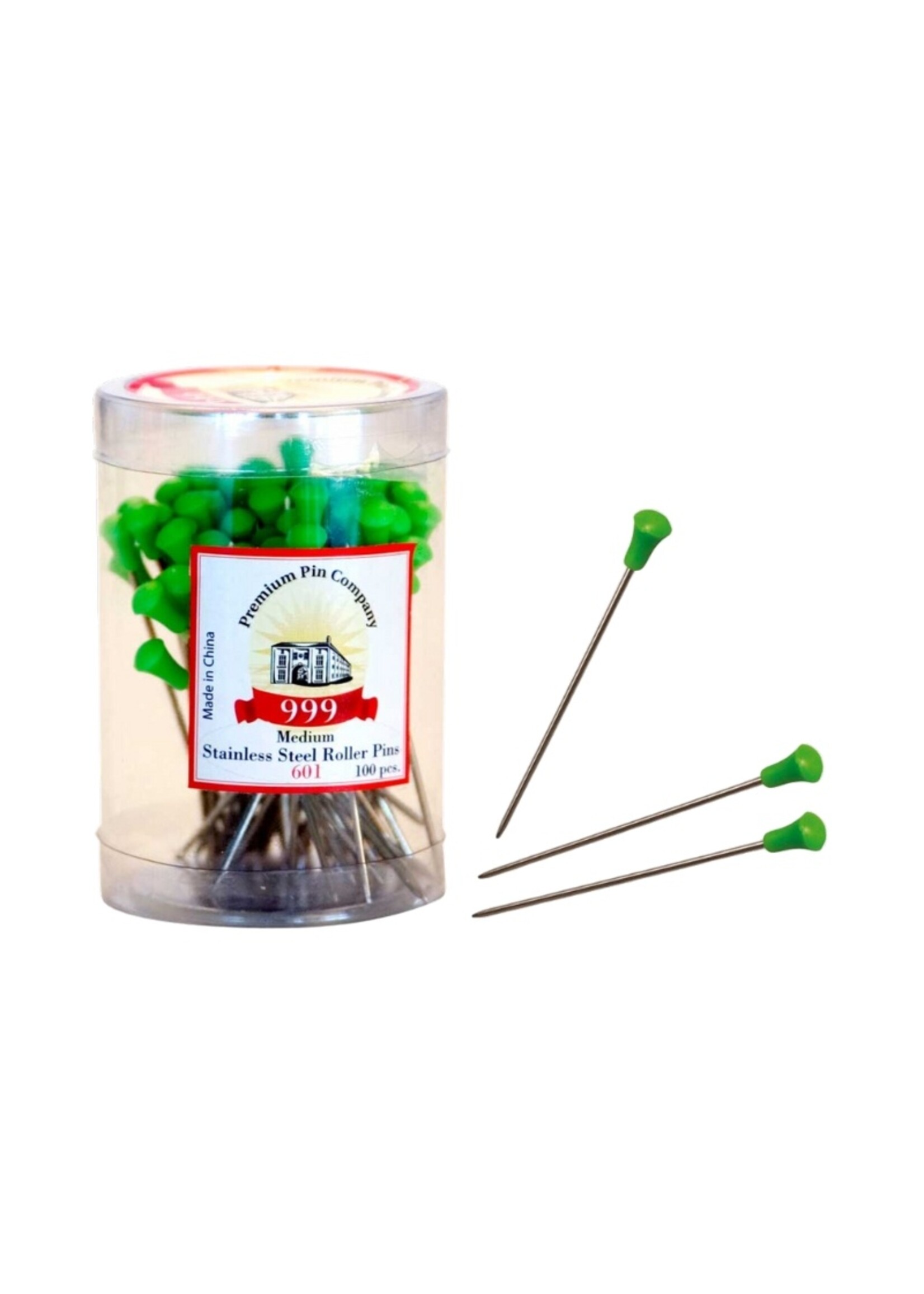 999 Premium Pin Company 999 Roller Pins Metal Green Tub 100pcs