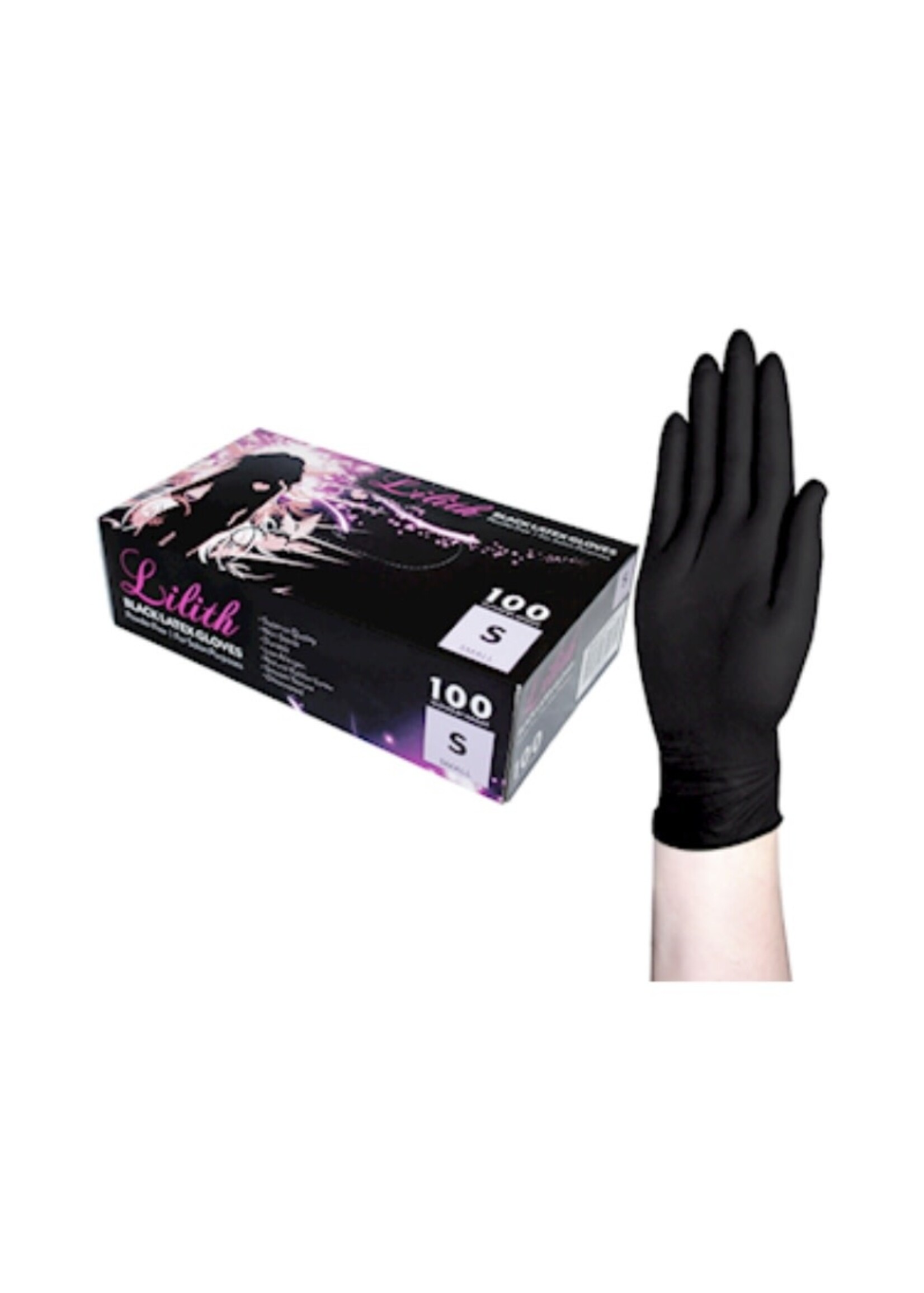 Lilith Salon Latex Gloves - Powder Free - Black - Small - Box 100pcs