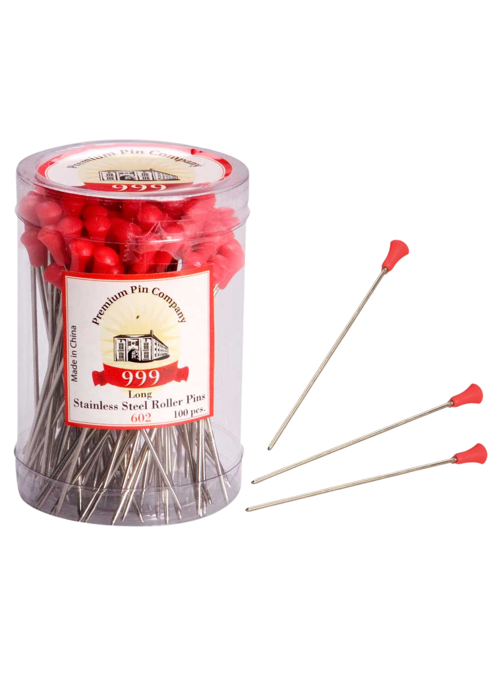 999 Premium Pin Company 999 Roller Pins Metal Red Tub 100pcs