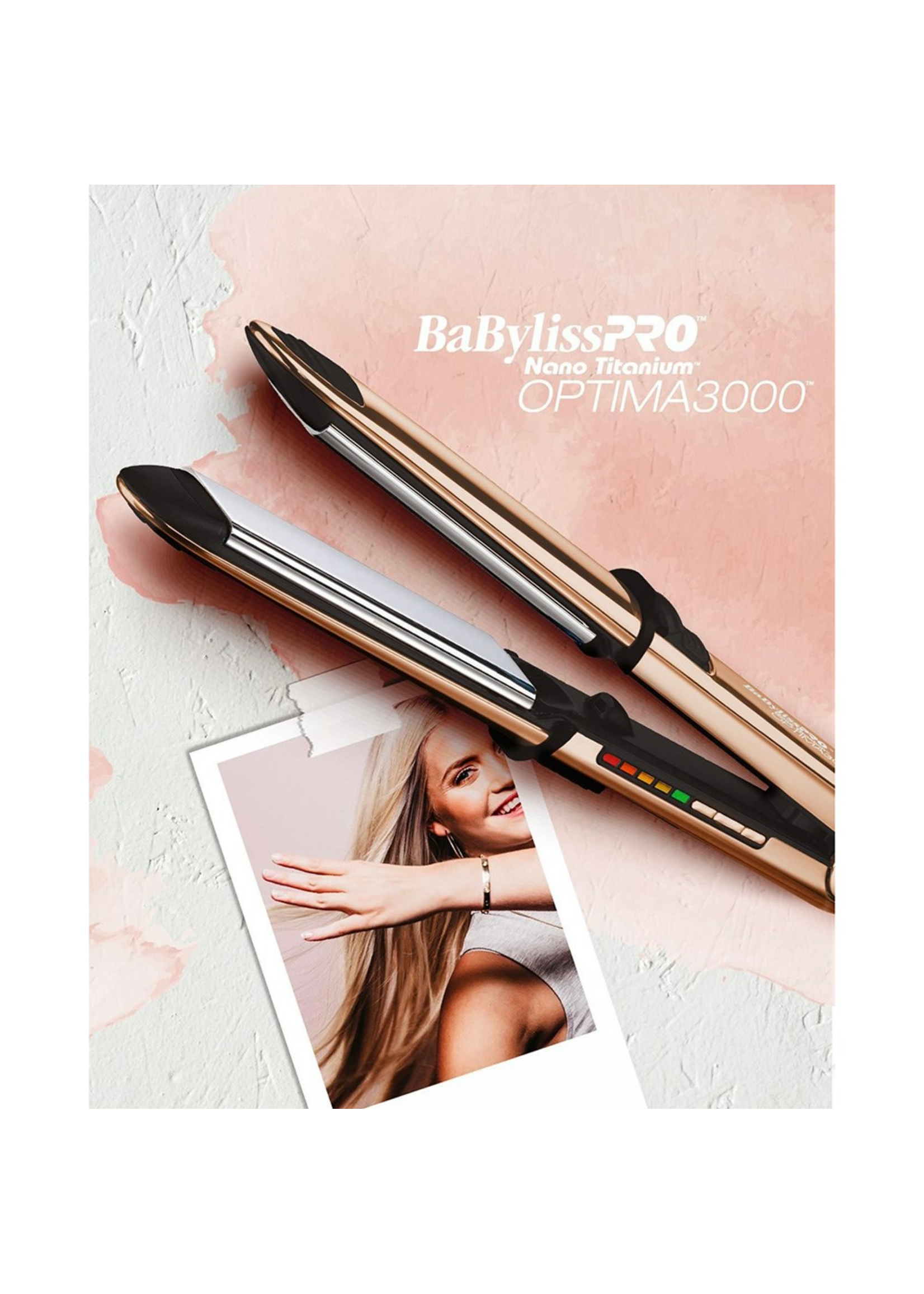 BabylissPRO BaBylissPRO Nano Titanium Optima 3000 Hair Straightener Rose Gold