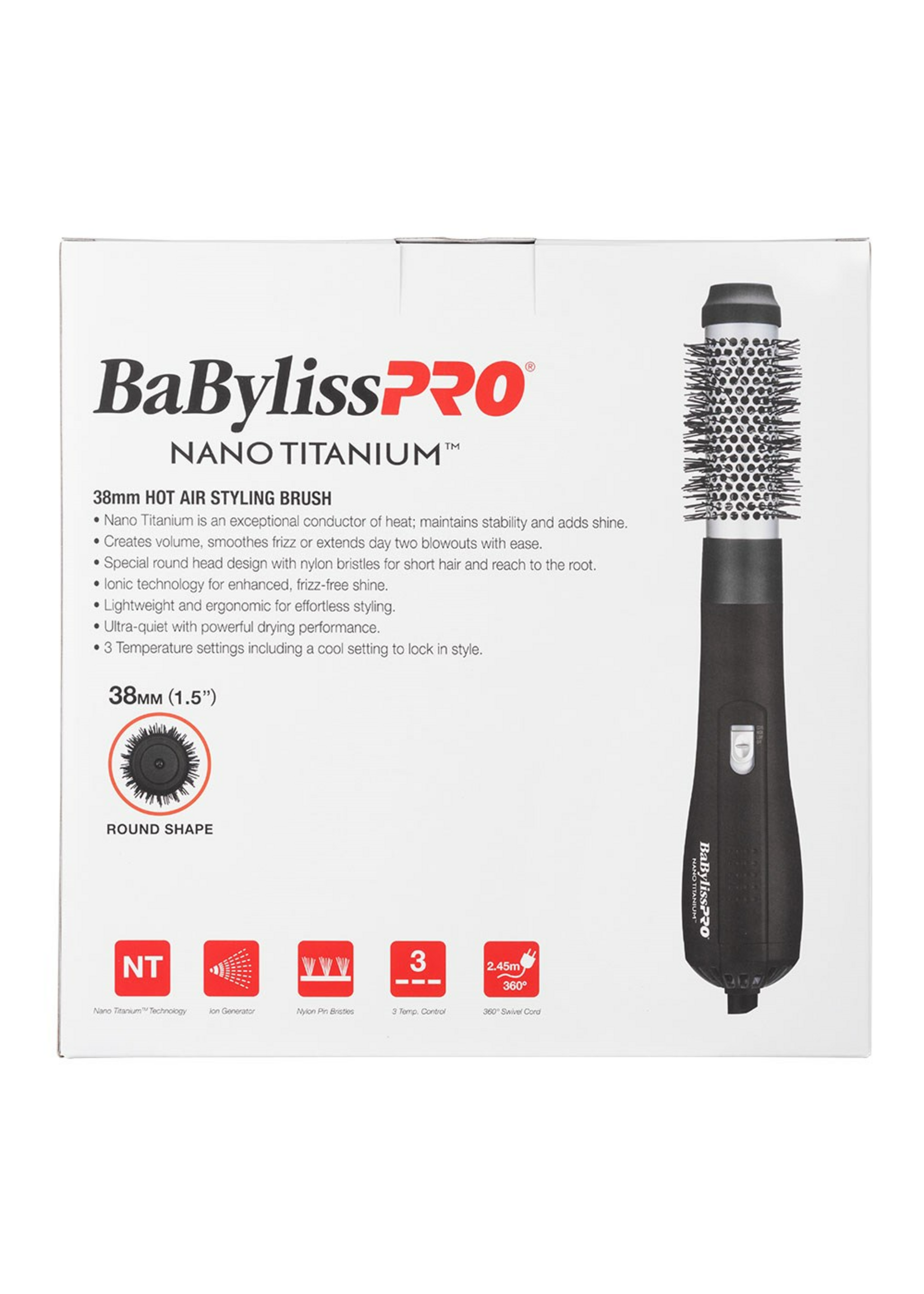 BabylissPRO BaBylissPRO Nano Titanium Hot Air Styling Brush 38mm