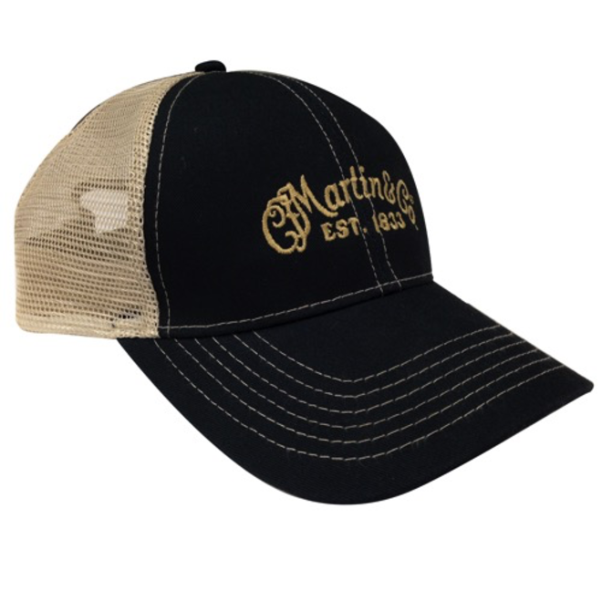 Martin Mesh Logo Hat, Black w/tan mesh