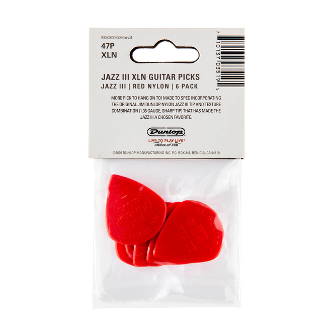 Dunlop Jazz III XL Nylon Guitar Picks (6 Pack)