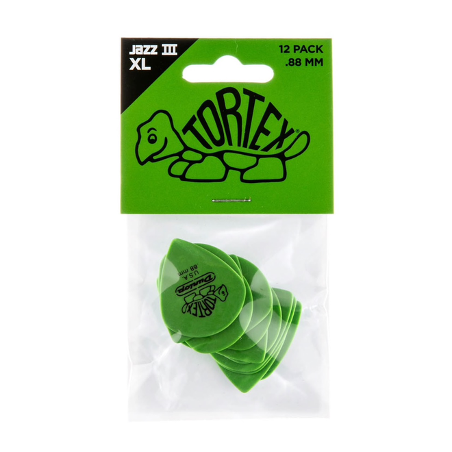 Dunlop Tortex Jazz III XL Guitar Picks, .88 Green (6 Pack)