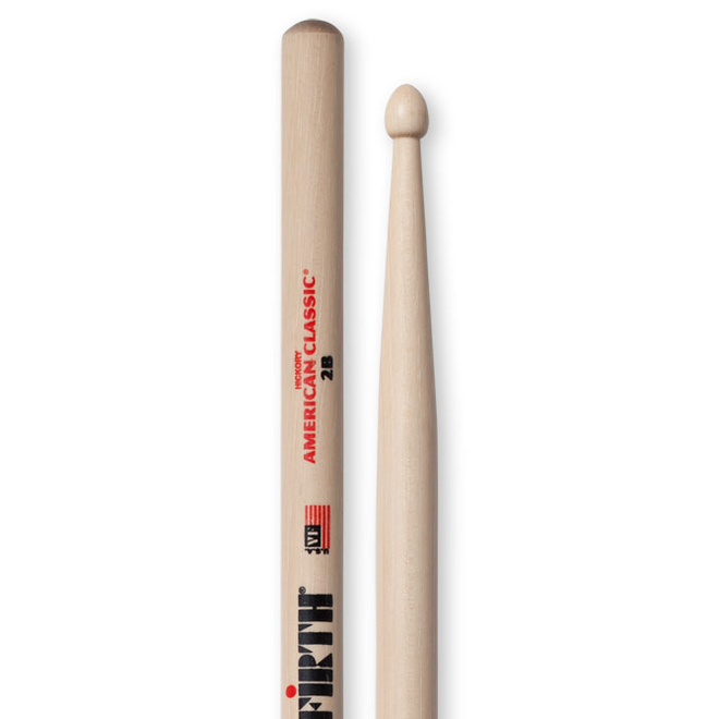 Vic Firth American Classic Hickory Drumsticks, Wood Tip, 2B