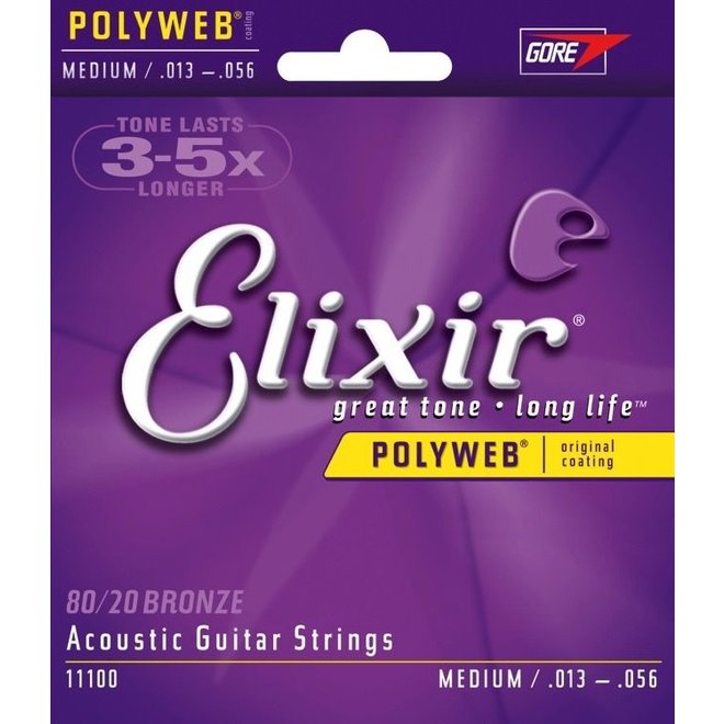 Elixir 11100 Polyweb 80/20 Bronze Acoustic Guitar Strings, 13-56 Medium