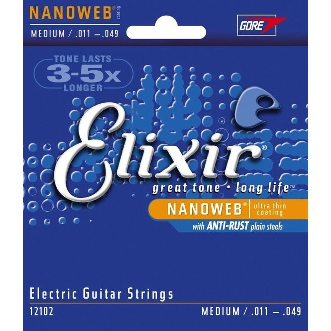 Elixir 12102 Nanoweb Electric Guitar Strings, 11-49 Medium