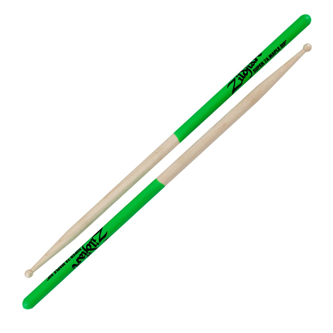 Zildjian Green Dip Maple Drumsticks, Wood Tip, Super 7A