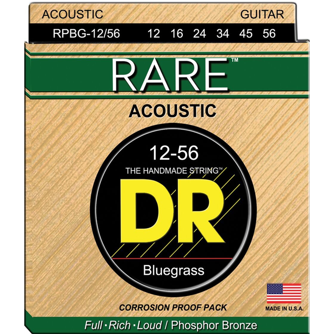 DR Rare Phosphor Bronze Acoustic Guitar Strings, 12-56 Bluegrass