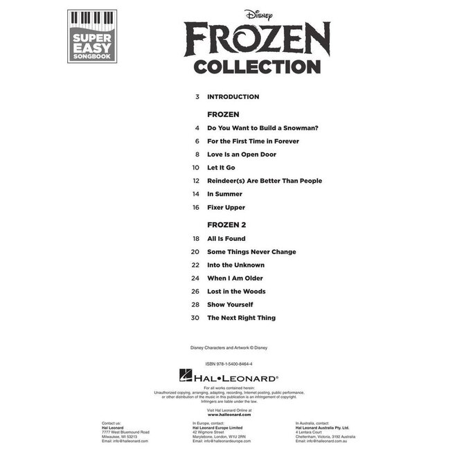 Hal Leonard Super Easy Songbook Series, Frozen Collection